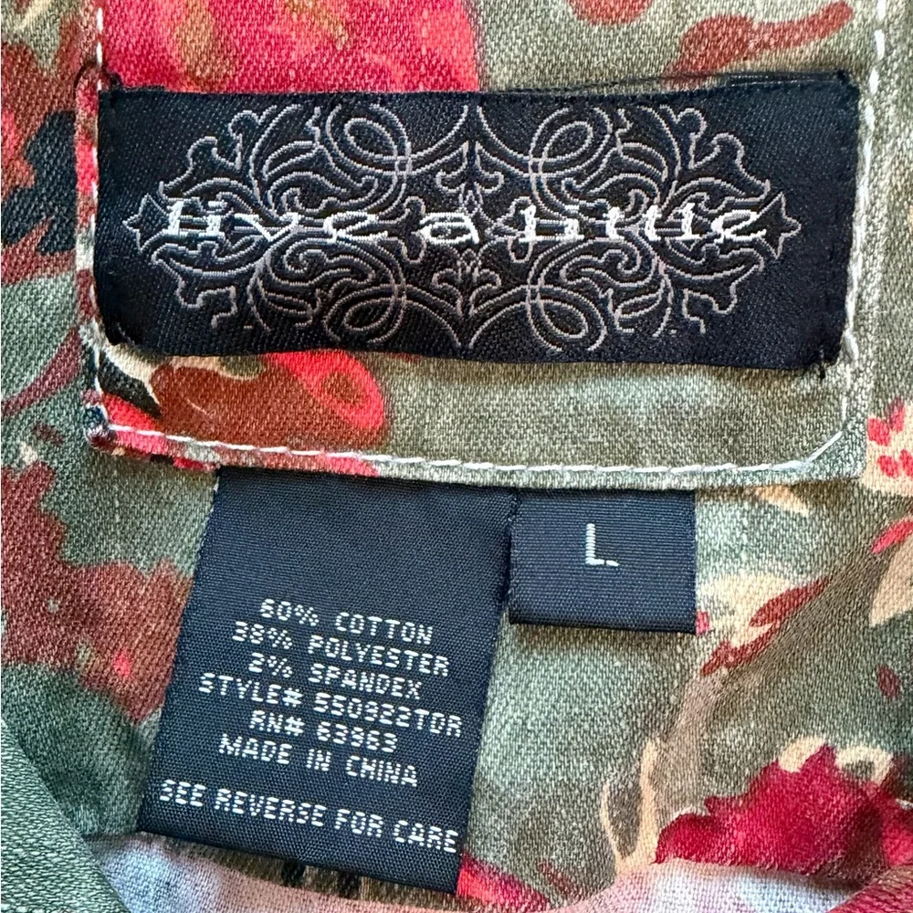 Live a Little Floral Print Jean Jacket in Red and Olive - Picture 3 of 9